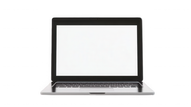 Modern laptop with a blank white screen for customization on transparent background