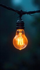 A lone lightbulb hangs precariously from a frayed wire, its glow barely illuminating the surrounding darkness, symbolizing a power outage or disconnection , vulnerable, frayed, interior
