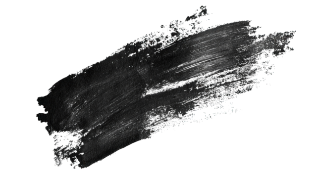 A black brush stroke with a textured finish, showcasing varying thickness and movement.