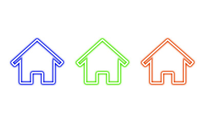 Colorful Glowing Home Icon PNG Set — Transparent House Symbols for UI/UX, Smart Home Apps, Real Estate Branding