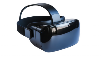 Sleek black virtual reality headset studio shot on transparent background