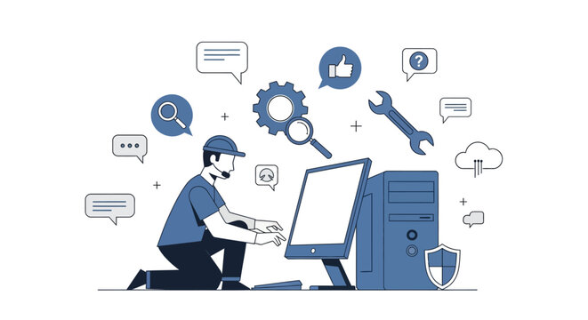 Technical support specialist providing remote assistance and troubleshooting online services in