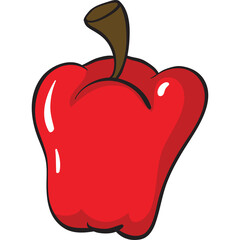 Single Red Bell Pepper with Brown Stem on a Transparent Background