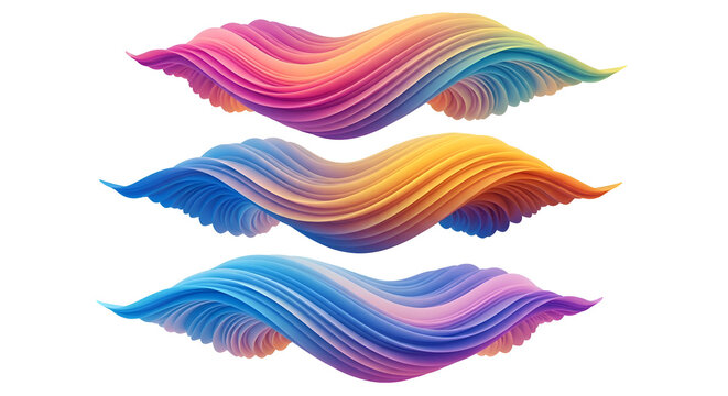 Three abstract colorful twisted ribbon shapes on black background image