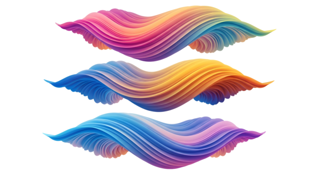 Three abstract colorful twisted ribbon shapes on black background image