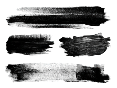Four distinct black brushstroke textures showcasing varying widths and styles.