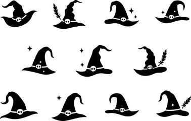 Obraz premium Witch Hat Silhouette Bundle | Halloween Witch Hat SVG | Magic Hat Clipart | Witchcraft Vector Design