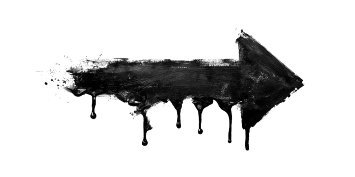 A bold, black arrow with a textured surface, featuring drips that suggest movement or direction.