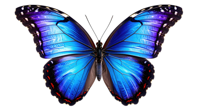 Vivid blue butterfly with purple and red markings, isolated - Powered by Adobe