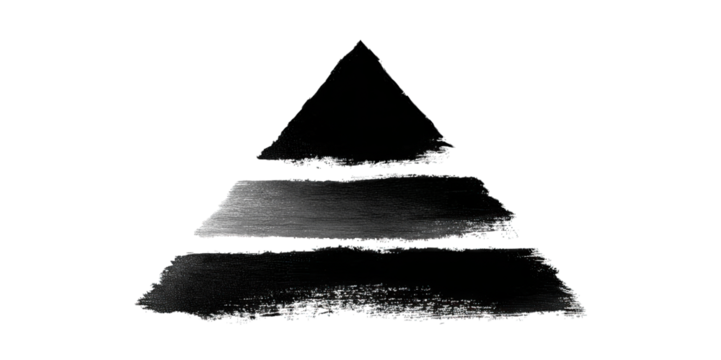A pyramid structure composed of three distinct layers, showcasing varying textures and a pronounced peak at the top.