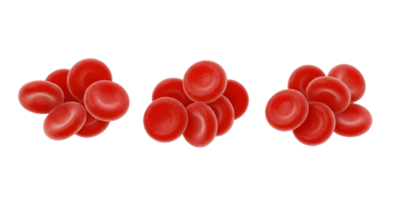 Three clusters of red blood cells against a black background erythrocytes biology