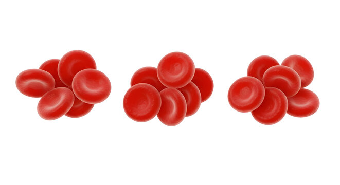 Three clusters of red blood cells against a black background erythrocytes biology - Powered by Adobe