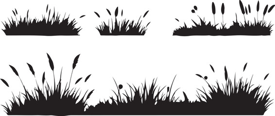 Grass silhouette set isolated on white background