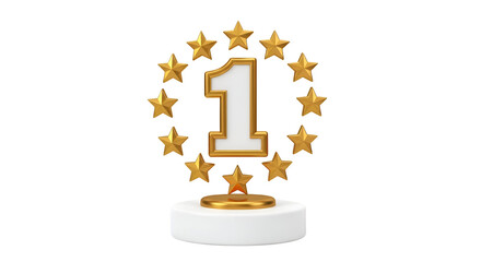 Gold number 1 trophy surrounded by stars on black background award