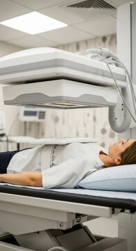 Woman receiving bone density scan on DEXA machine