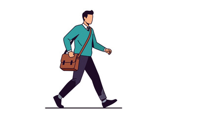 Fototapeta premium Stylized vector illustration depicting a man walking with a satchel on a white background