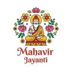 Flat illustration of Mahavir Jayanti with Flowers Accent Graphic