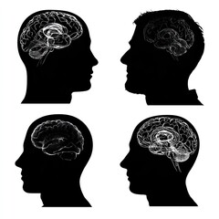 Mind's Eye: Silhouettes of human heads, artfully revealing the intricate architecture of the brain, offering a glimpse into the depths of thought and cognition.