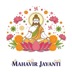 Flat illustration of Mahavir Jayanti with Flowers Accent Graphic