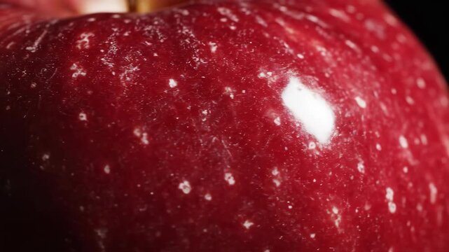 Closeup rotation of shiny red apple with reflective texture and natural patterns