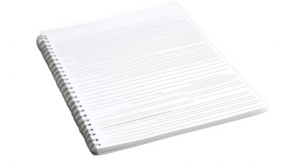 Blank lined notebook with spiral binding ready for notes and creative writing on transparent background