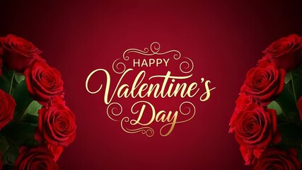Happy valentines day with red roses and golden text