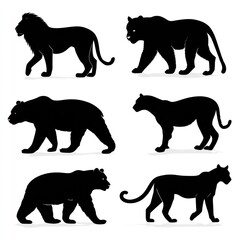 Wild Animal Silhouettes: A collection of meticulously crafted black silhouettes featuring majestic wild animals in various stances, perfectly capturing their distinctive forms and inherent power. 