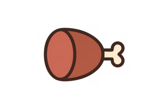 Cooked meat drumstick icon representing food, poultry, and restaurant menus with transparent background - Powered by Adobe