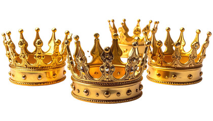 Three golden crowns, detailed filigree, royal aesthetic
