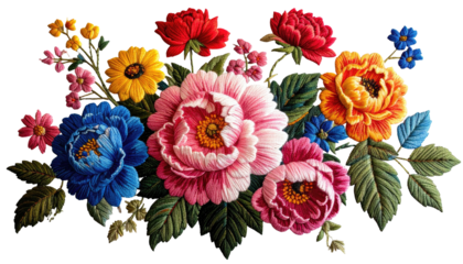 Vibrant floral arrangement, diverse blooms on a dark background