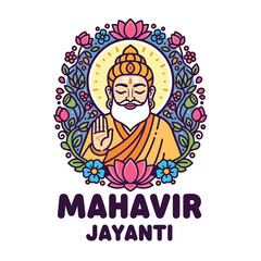 Flat illustration of Mahavir Jayanti with Flowers Accent Graphic