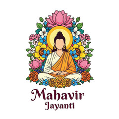 Flat illustration of Mahavir Jayanti with Flowers Accent Graphic