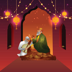 Guru nanak jayanti vector illustration of guru nanak dev ji and mardana