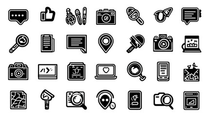 Internet, Social Media & Digital Communication Icons Set. Web Design, UI/UX, Technology & Network Pictograms.
