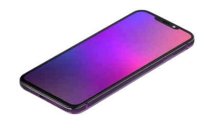 Modern smartphone displaying a vibrant gradient screen view on transparent background