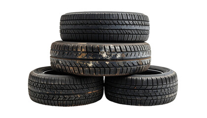Stacked black tires form a small pyramid