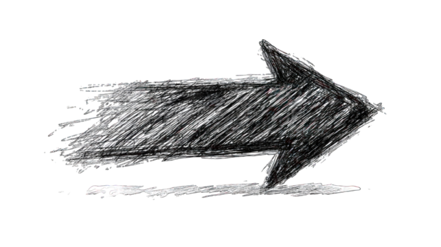 A bold, sketch-style arrow pointing to the right, conveying movement and direction.
