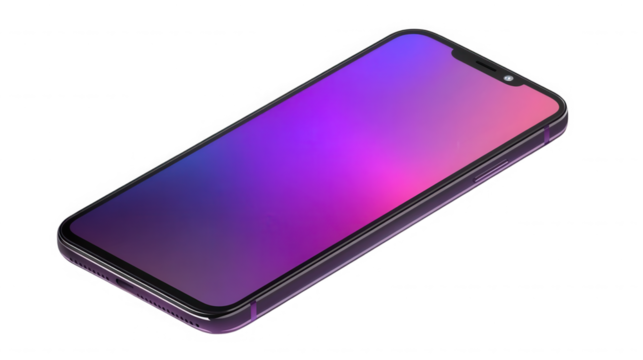 Modern smartphone displaying a vibrant gradient screen view on transparent background