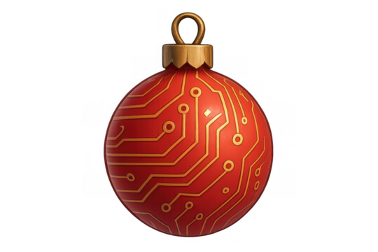 Christmas ornament bauble featuring circuit board pattern, symbolizing digital technology and festive innovation on transparent background