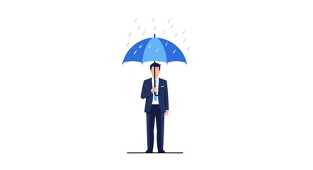 Conceptual illustration of a businessman standing under an umbrella during a rain shower