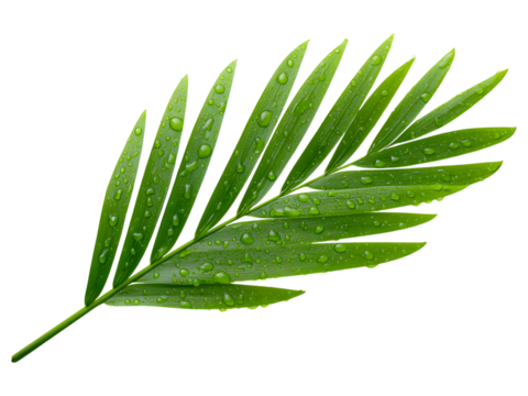 Tropical palm leaf isolated on transparent background, ideal for summer, vacation, or botanical themes..