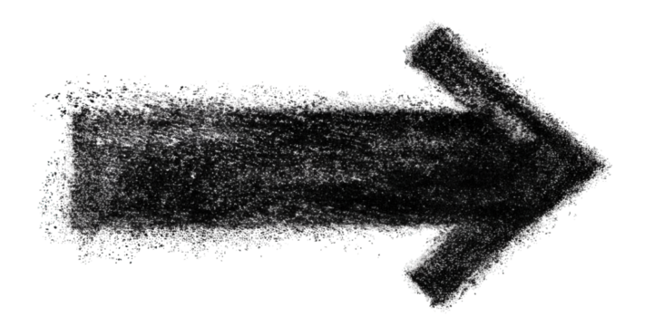 A dynamic arrow shape created from a spray or dust effect, pointing to the right.