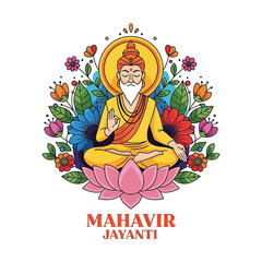 Flat illustration of Mahavir Jayanti with Flowers Accent Graphic