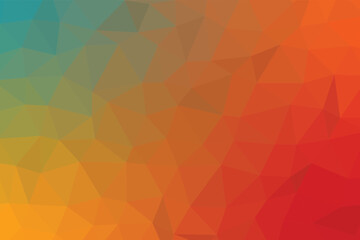 Fototapeta premium Vibrant polygon abstract background with warm red, orange, and yellow gradient tones blending into soft teal. Modern low poly geometric texture perfect for web, print, and creative designs.
