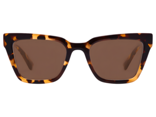 Brown leopard-pattern sunglasses isolated on transparent background, perfect for fashion and summer accessory design.