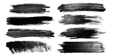 A collection of various textured brush strokes in black and white, showcasing different patterns and styles.