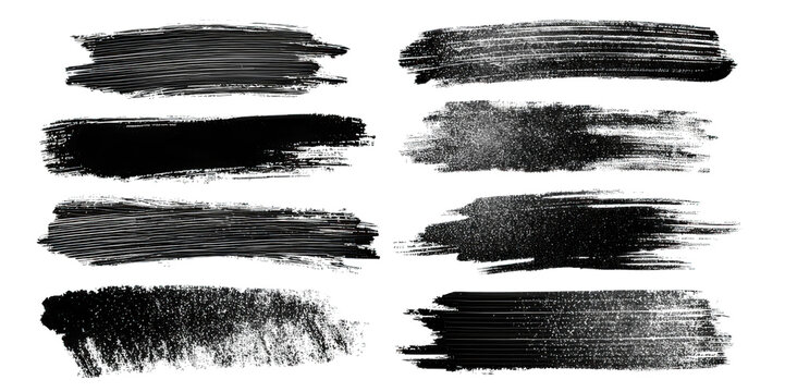 A collection of various textured brush strokes in black and white, showcasing different patterns and styles.