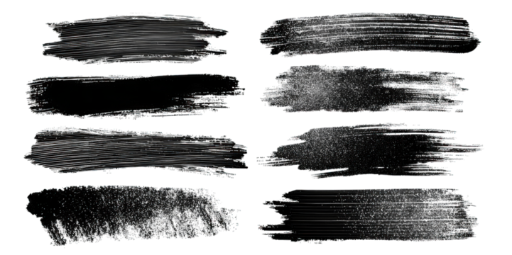 A collection of various textured brush strokes in black and white, showcasing different patterns and styles.