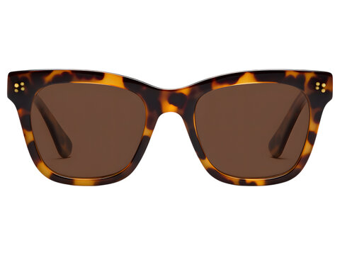 Stylish leopard-print sunglasses isolated on transparent background, ideal for fashion or travel visuals.