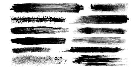 A series of textured brush strokes in varying lengths and styles, showcasing artistic expression and versatility in design.